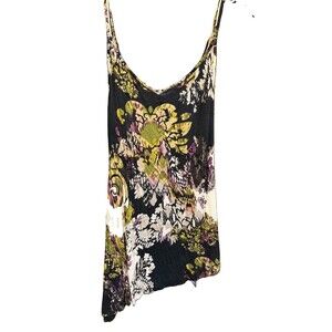 Lynn Ritchie silver floral sleeveless asymmetrical top small